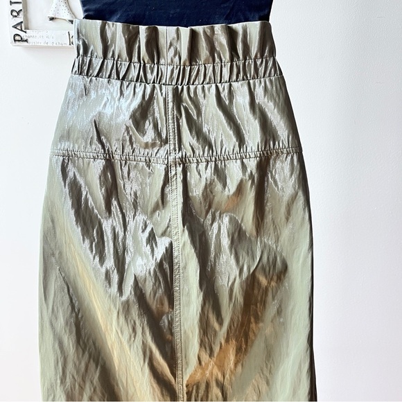 NWT Zara Green Shinny Faux Leather Paper Bag Skirt Size L - Picture 8 of 11